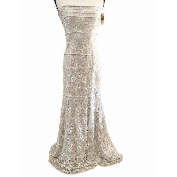 Tadashi Shoji Cream Lace Strapless Sleeveless Formal Gown Size 8 - Picture 1 of 9